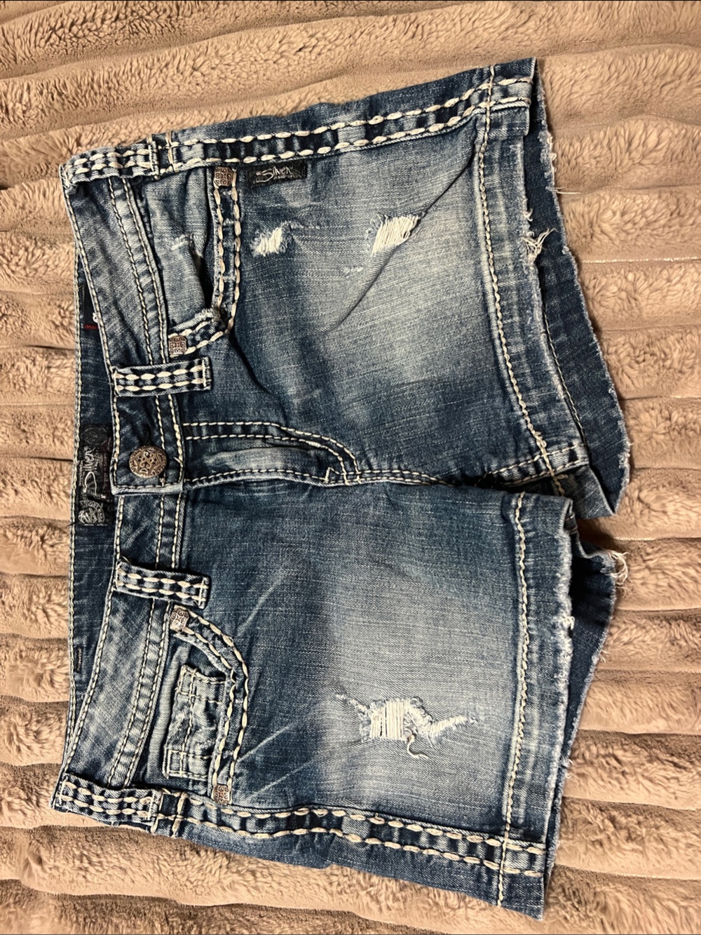 Silver Jeans Distressed Medium Blue Denim Jean Shorts